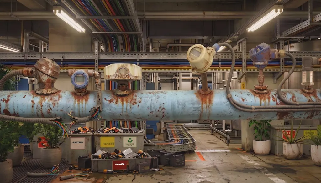 View of Traditional Sensors with Cable Clutter on Industrial Pipeline